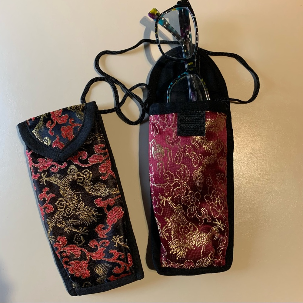 2 Fabric Embroidered Eyeglass Bags